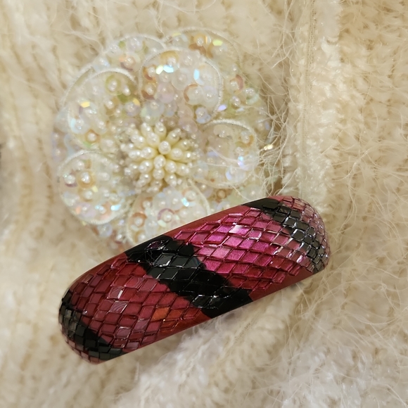 🌺Stunning VTG Barkhor India glass overlay Bracelet/Clip Earrings Pink/Black - Picture 5 of 8